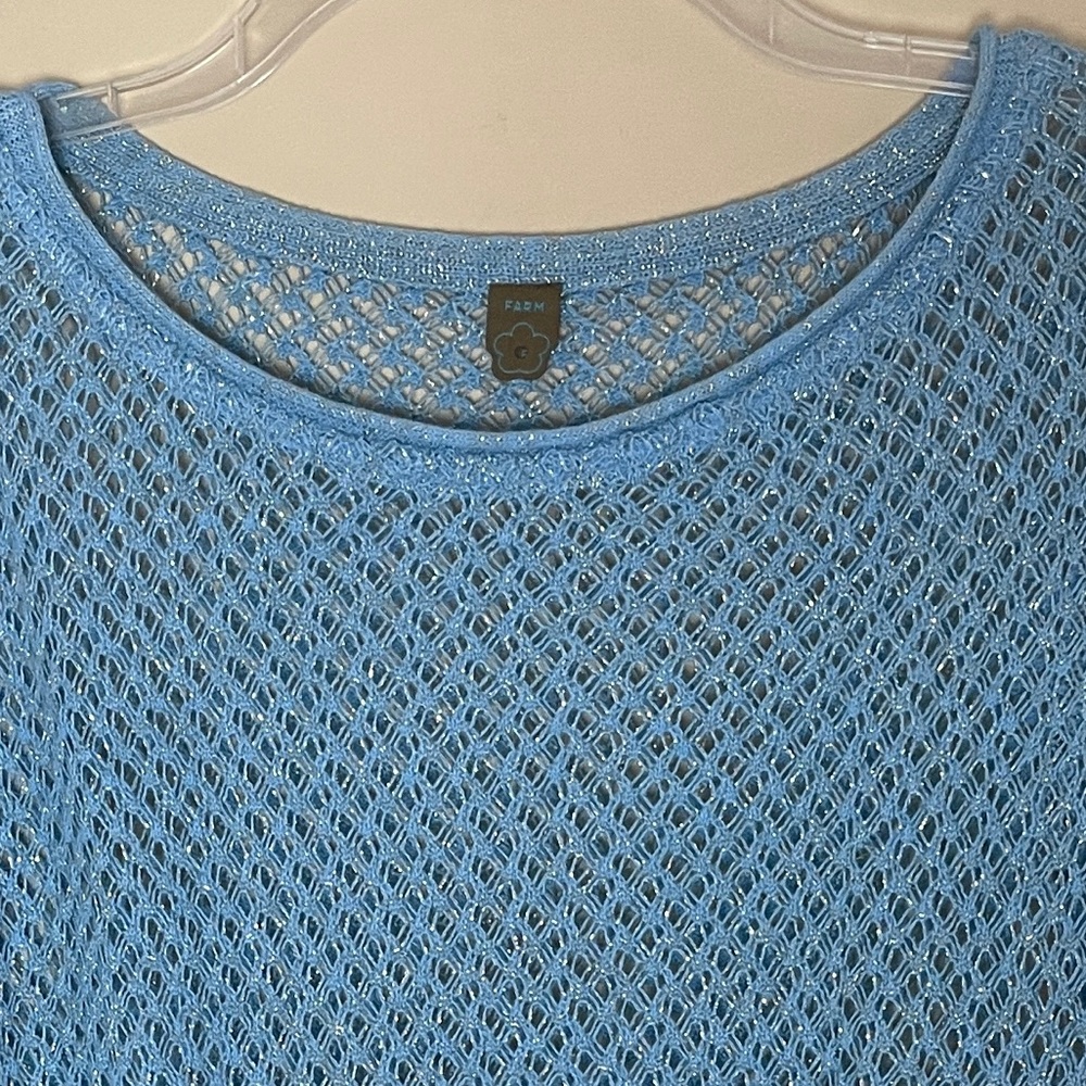 Farm Rio Open Knit Sweater P / US Size XS Blue Gold Metallic - Picture 4 of 12